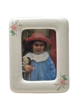 Vintage Ceramic Frame Small 3x4 White Pink Flowers The Weston Gallery